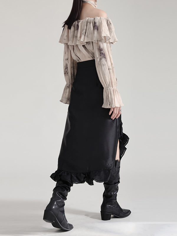 High Waisted Asymmetric Ruffled Solid Color Split-Joint Skirts Bottoms