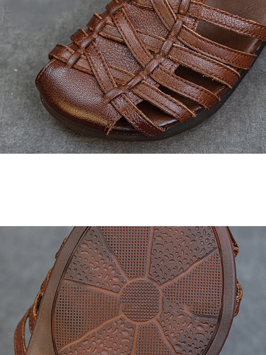 Women Vintage Summer Leather Cross Weave Sandals