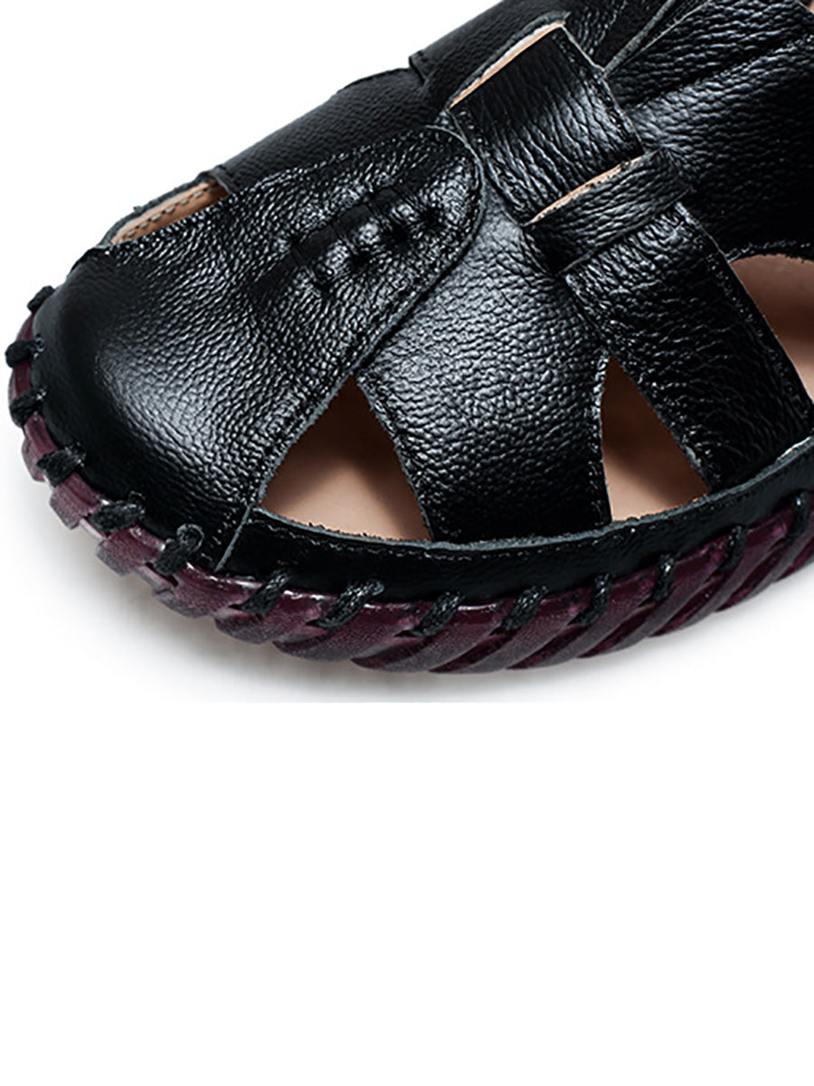 Women Summer Leather Spliced Flat Sandals