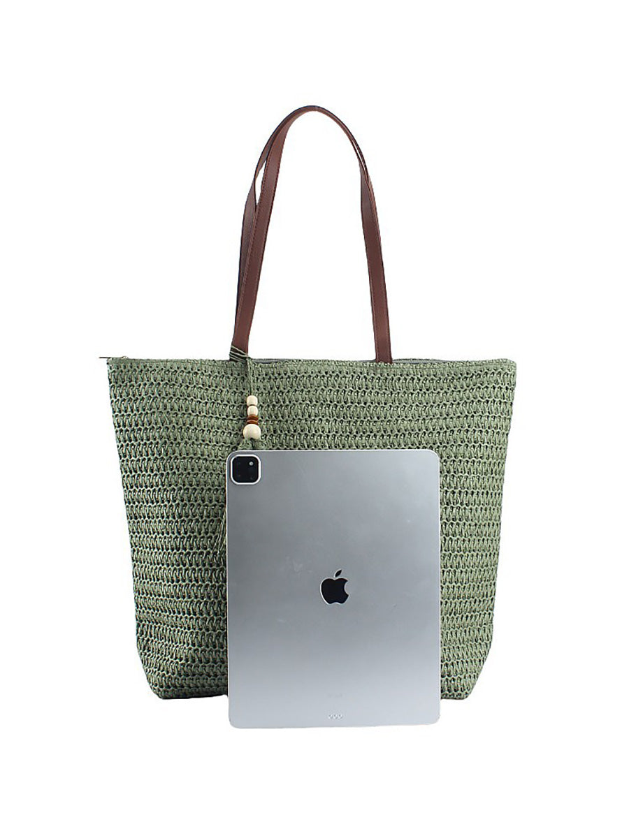 Women Summer Pure Color Straw Weave Shoulder Bag