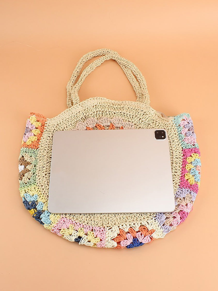 Women Fashion Flower Straw Weave Shoulder Bag