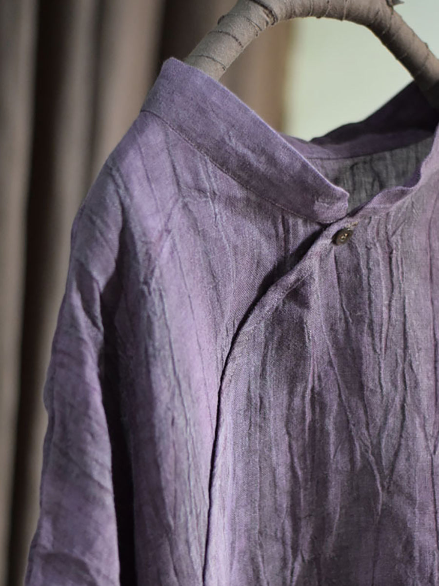 Plus Size Women Vintage Solid Linen Loose Long Blouse