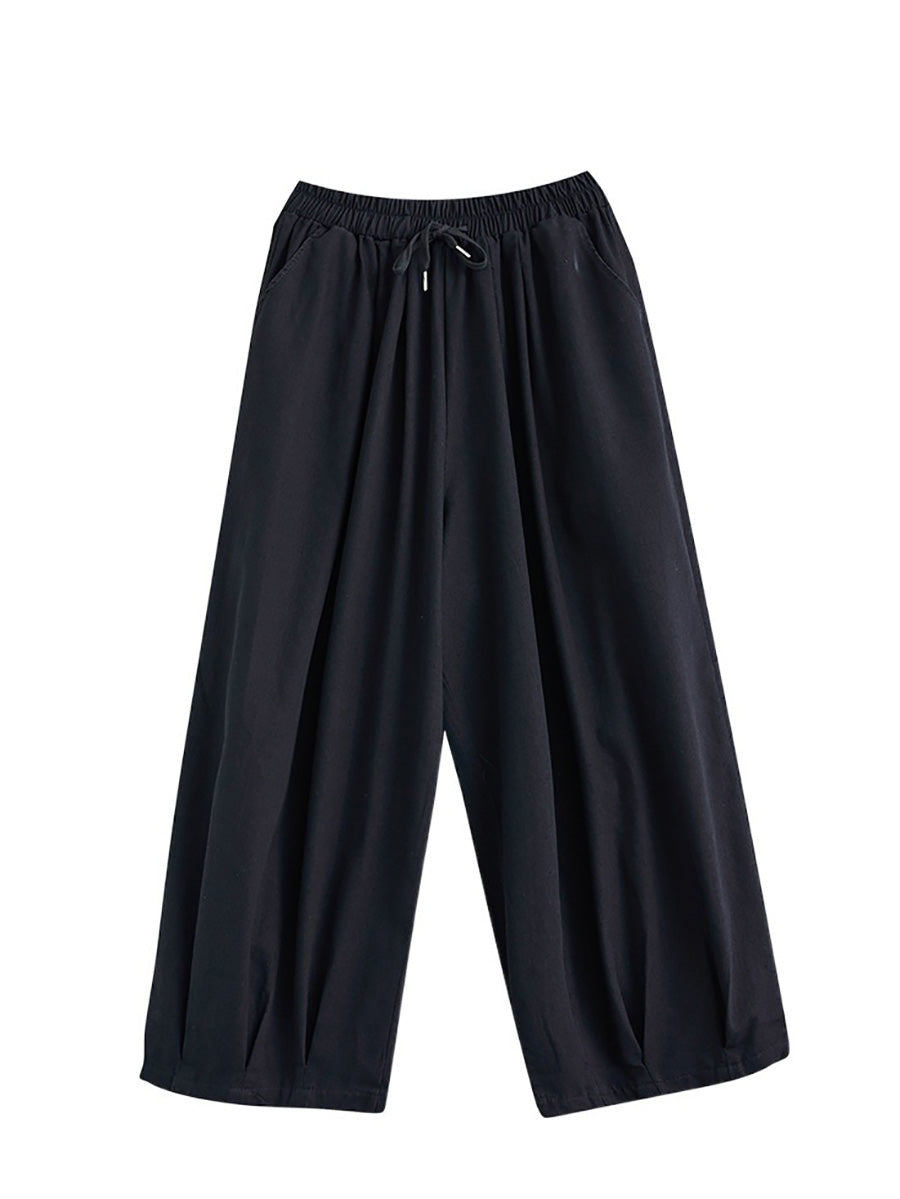 Women Summer Casual Pure Color Cotton Harem Pants