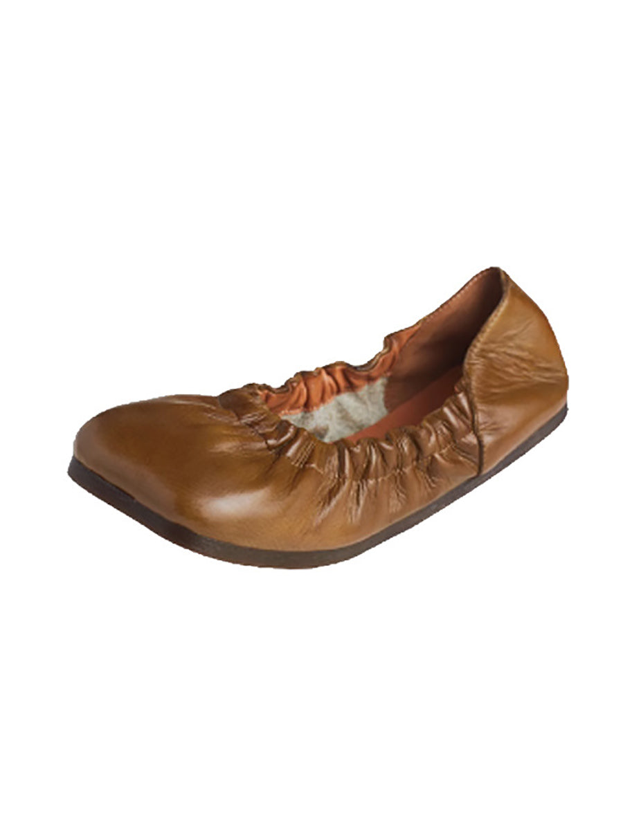 Women Summer Pure Color Soft Leather Flat Shoes