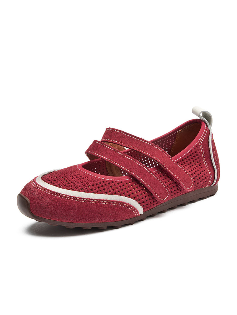 Women Casual Colorblock Leather Flat Shoes