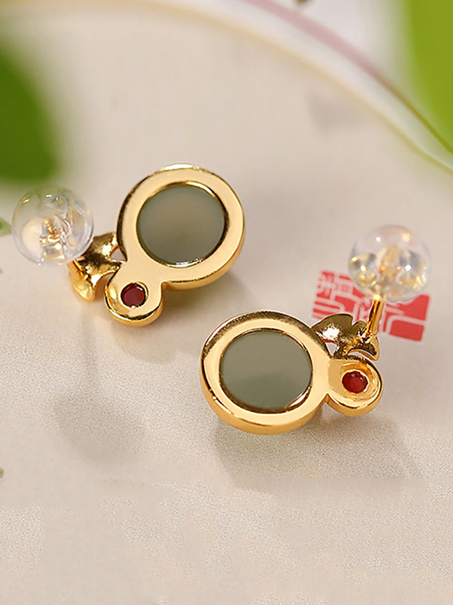 Women Vintage Jade Alloy Leaf Earrings
