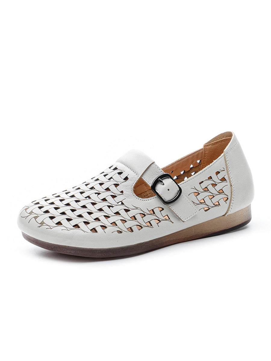 Women Casual Soft Leather Hollow Out Low Heel Shoes