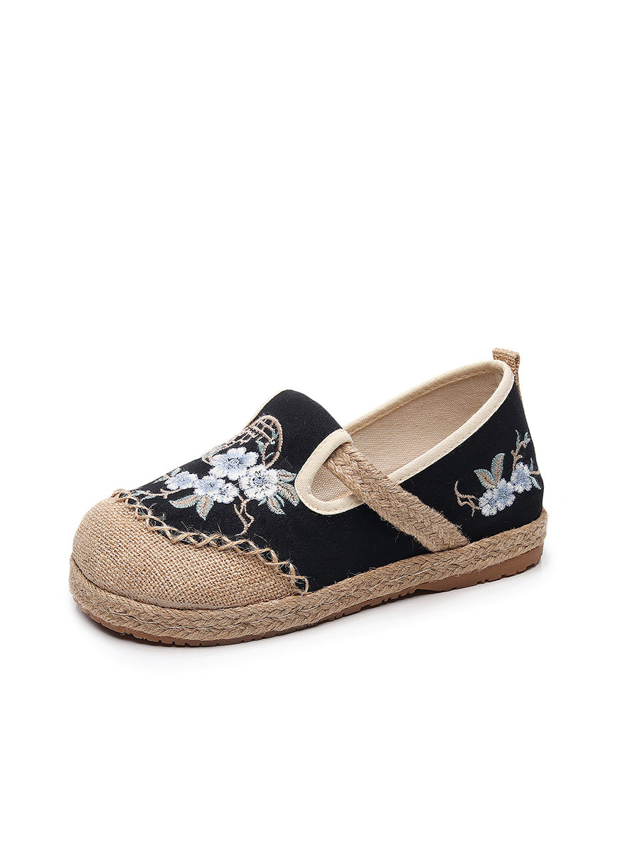 Women Vintage Summer Flower Cloth Linen Shoes