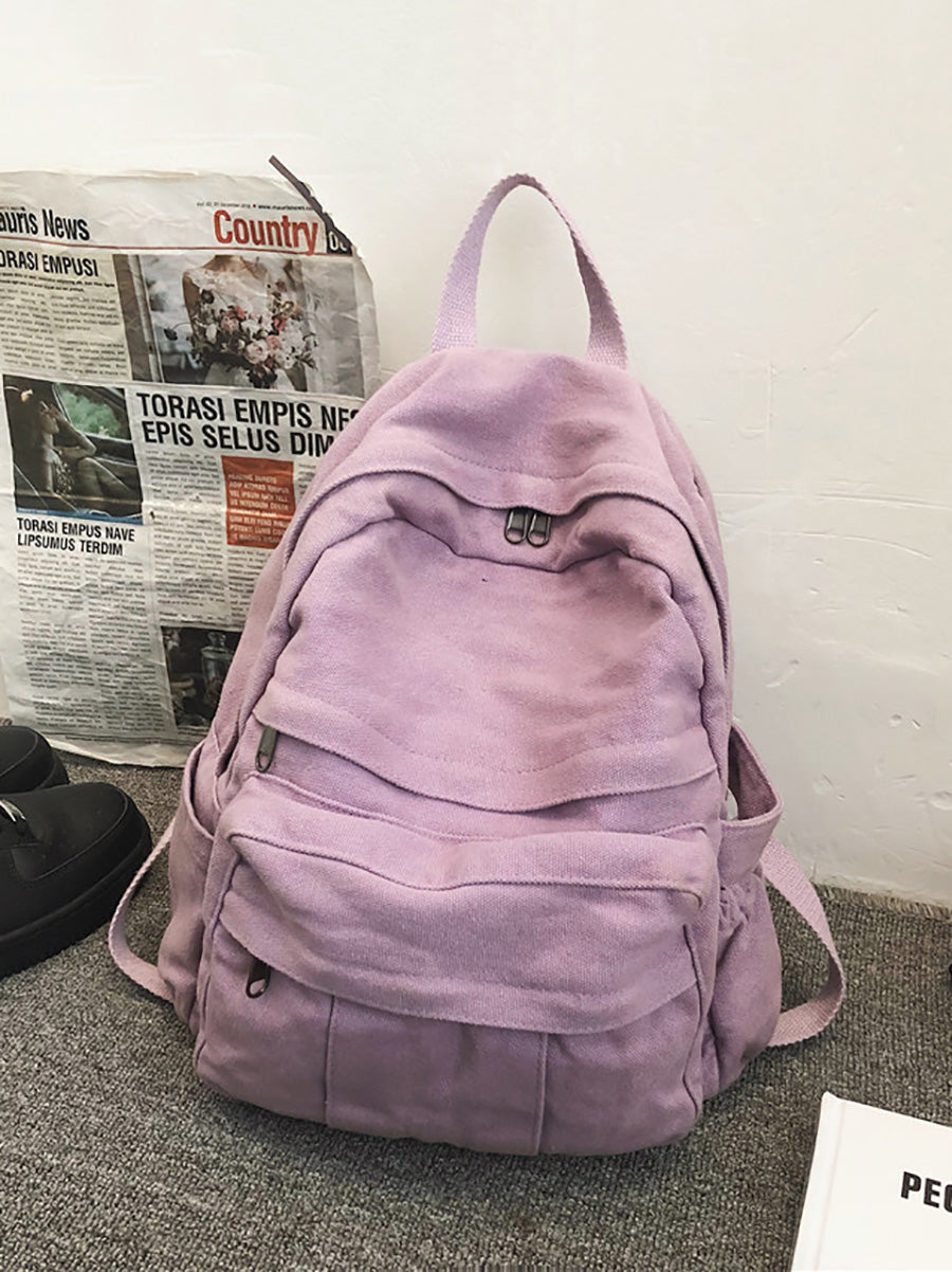 Women Casual Pure Color Canvas Backpack