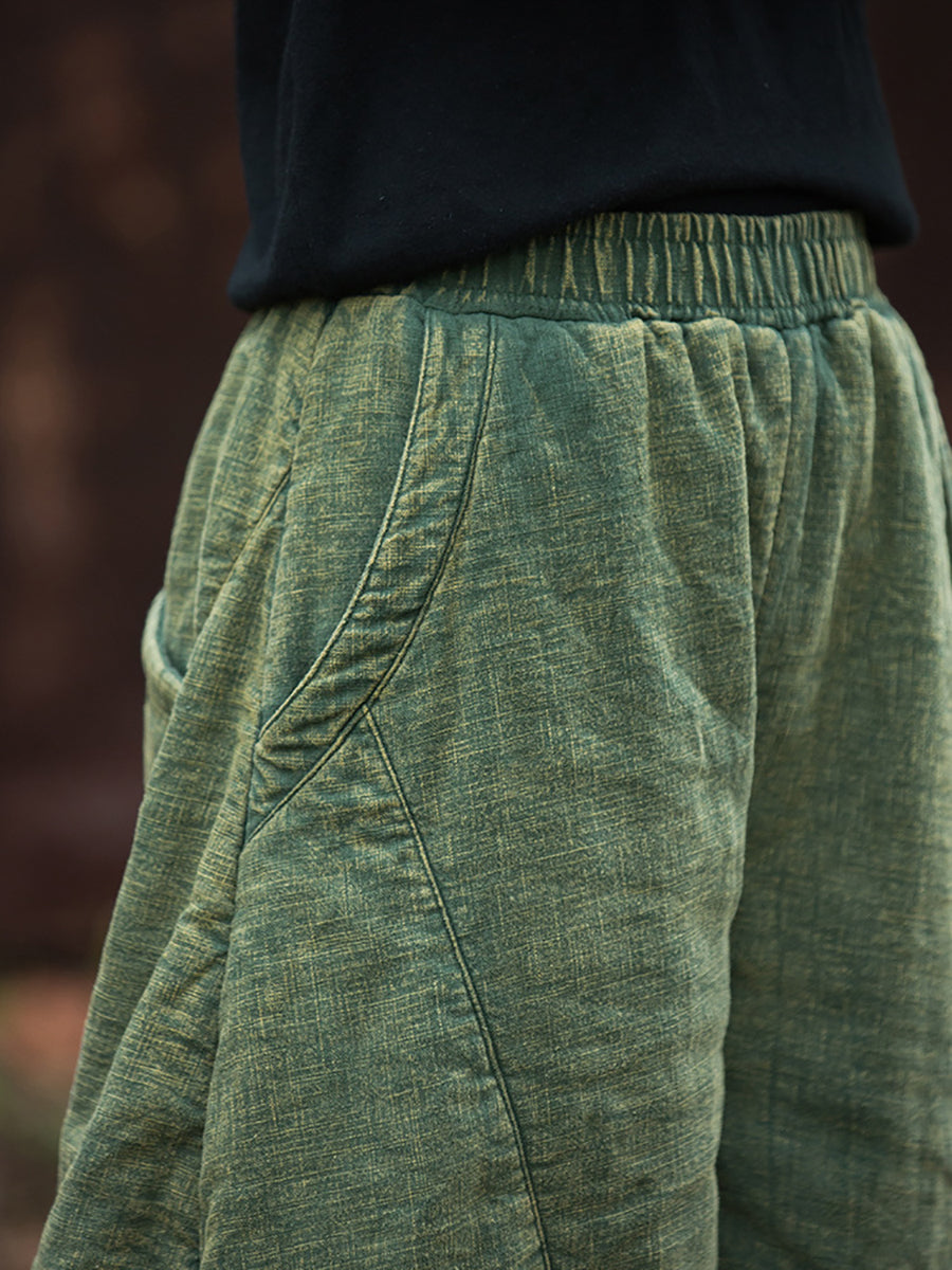 Women Vintage Autumn Solid Spliced Padded Harem Pants