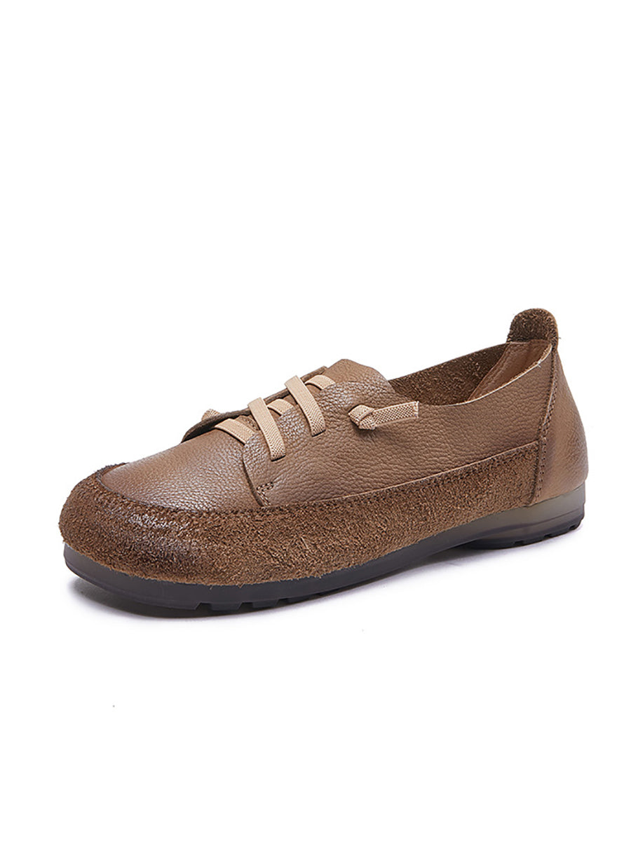 Women Vintage Leather Spliced Low Heel Shoes