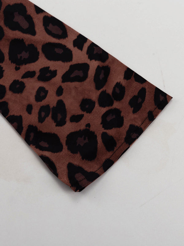 Bodycon High Waisted Leopard Zipper Round-Neck Maxi Dresses