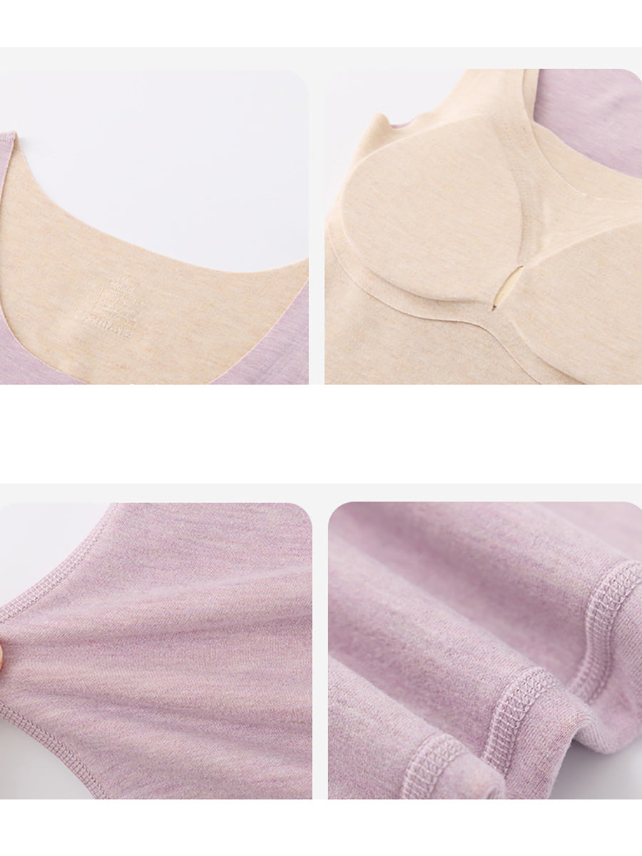 Women Winter Seamless U-Neck Solid Warm With Bra Pad Base