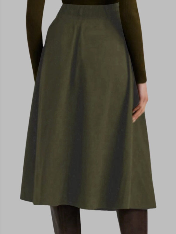 Loose No Belt Pockets Solid Color Skirts Bottoms