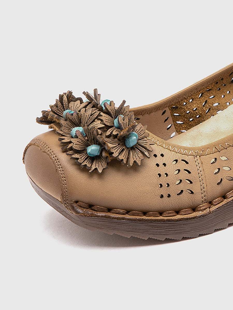 Women Summer Flower Soft Leather Platform Shoes
