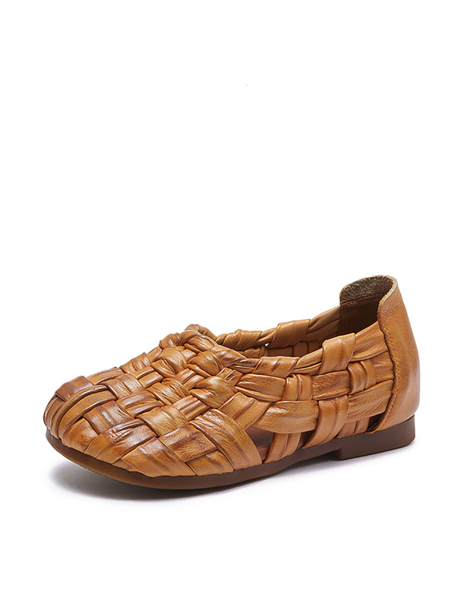 Women Summer Casual Leather Weave Low Heel Shoes