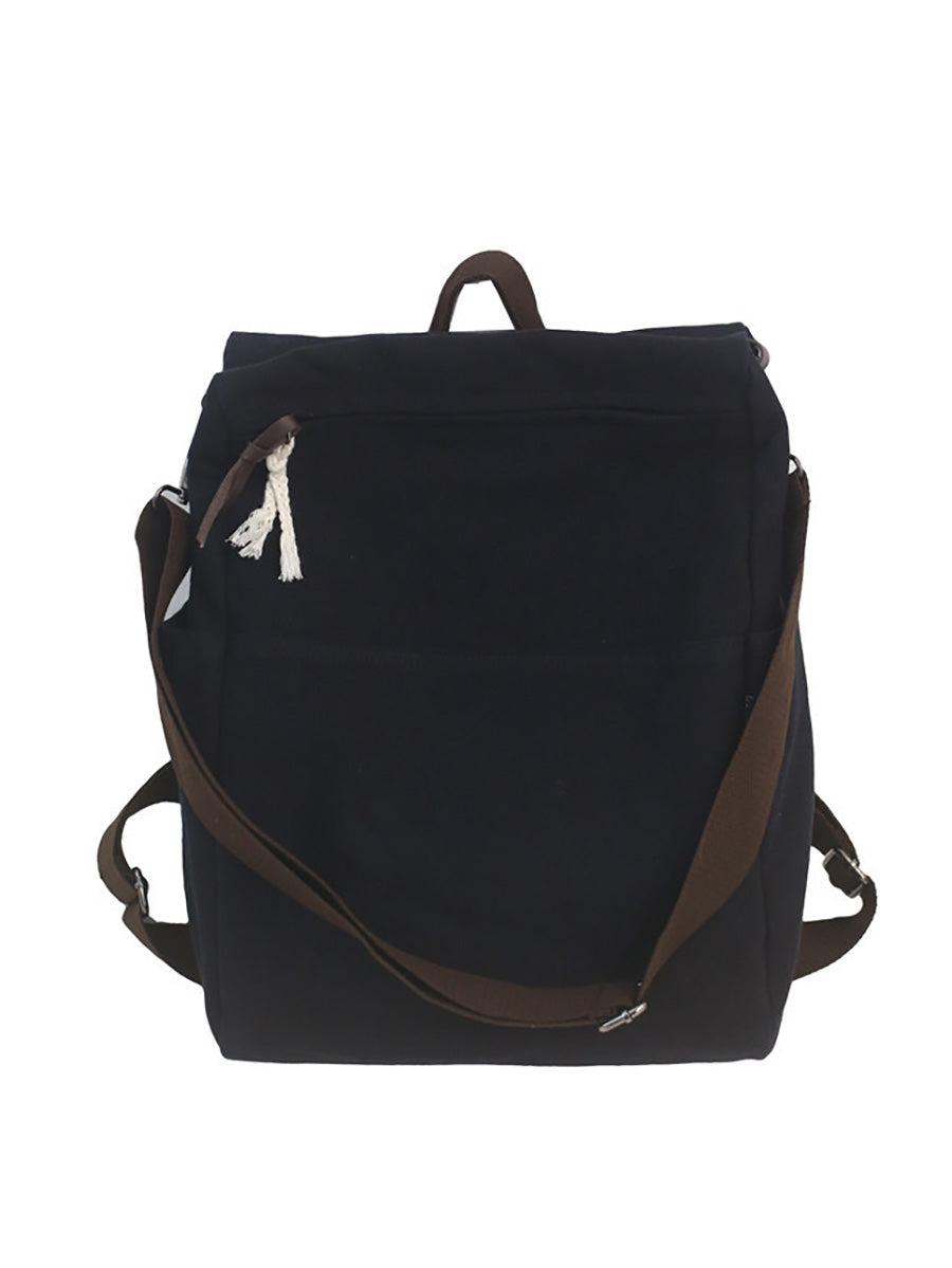Casua Pure Color Large Capacity Square Canvas Backpack