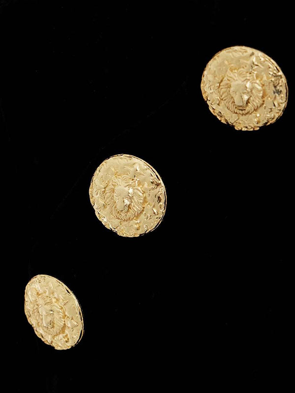 Wrap Buttoned Lion Pattern Solid Color Split-Side Zipper Stand Collar Maxi Dresses