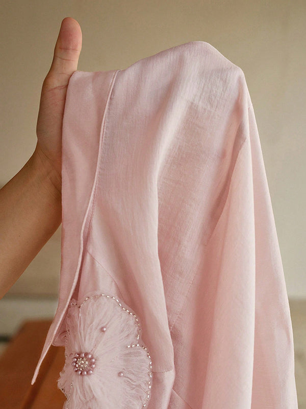 Long Sleeves Applique Split-Joint Lapel Blouses&Shirts Tops