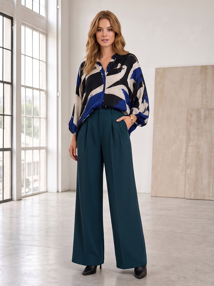 Contrast Color Buttoned Loose Long Sleeves Lapel Blouses&shirts Tops