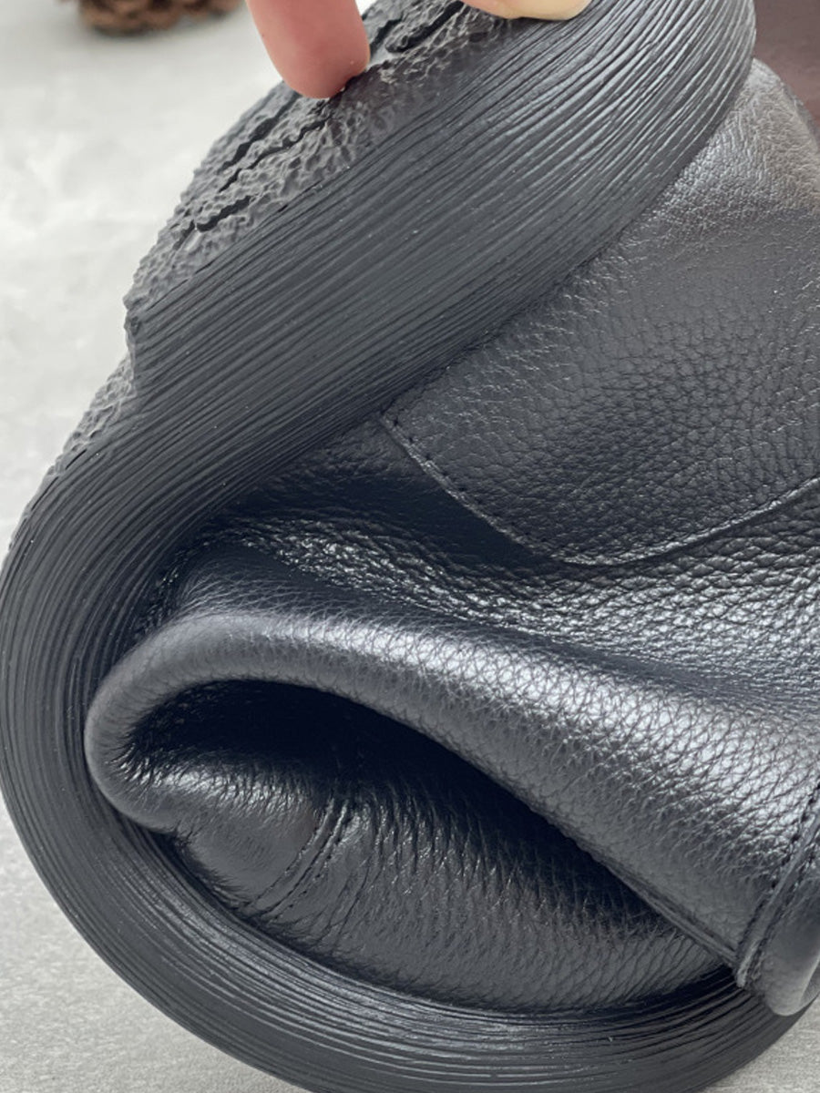 Women Winter Soft Leather Pure Color Flat Ankle Boots