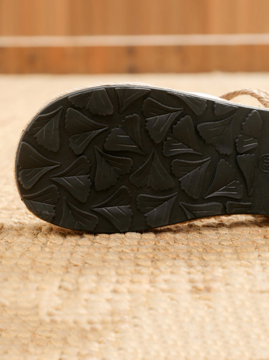 Women Summer Artsy Flower Embroidery Linen Slippers