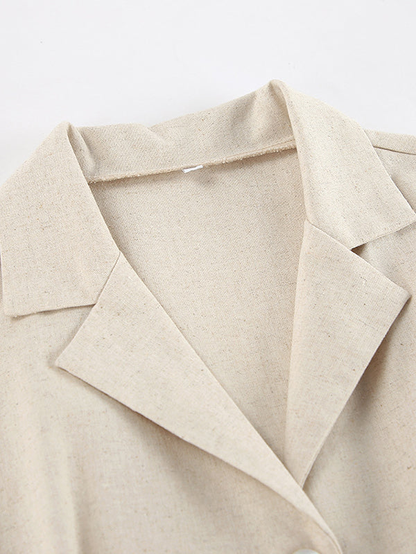 High Waisted Loose Buttoned Pleated Pockets Solid Color Split-Joint Notched Collar Rompers