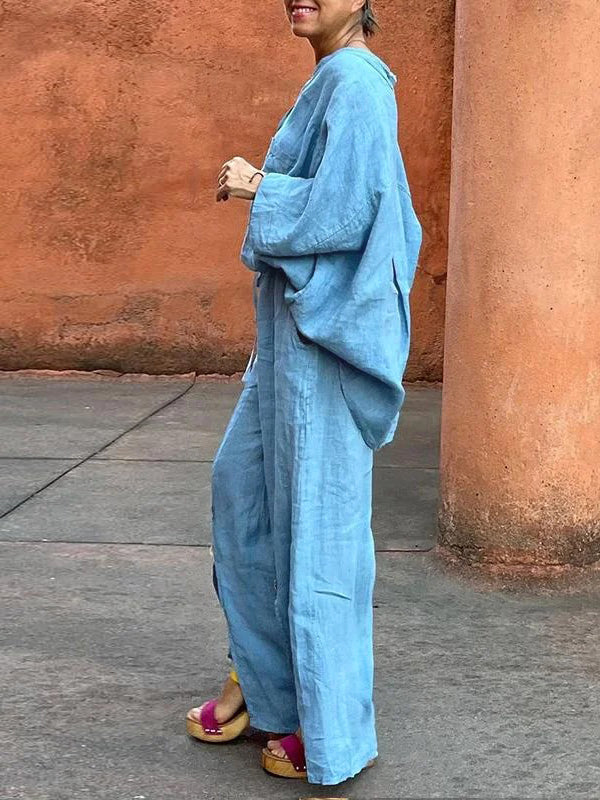 Loose Raglan Sleeve Split-Joint V-Neck Blouses&Shirts Tops