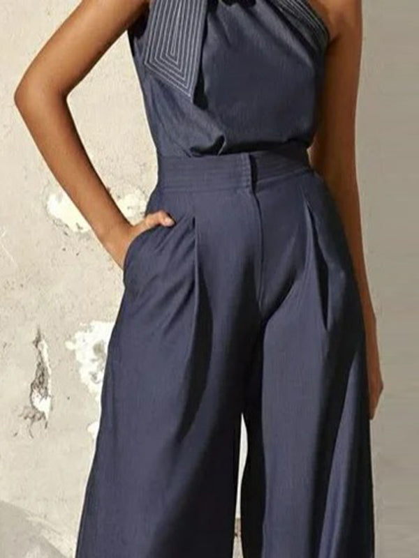 High Waisted Loose Pleated Split-Joint Jean Pants Bottoms