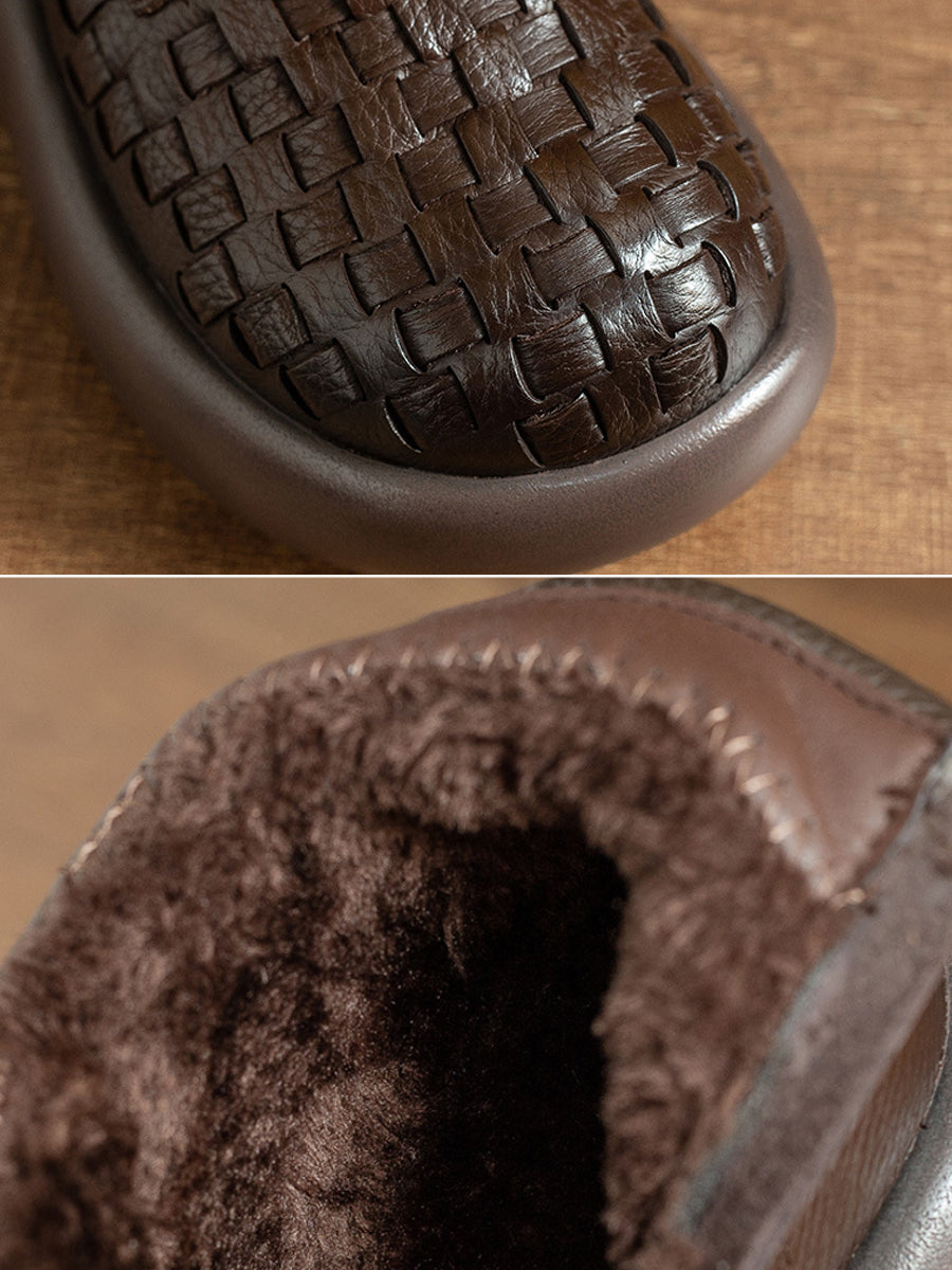 Women Winter Genuine Leather Fleece-lined Platform Ankle Boots