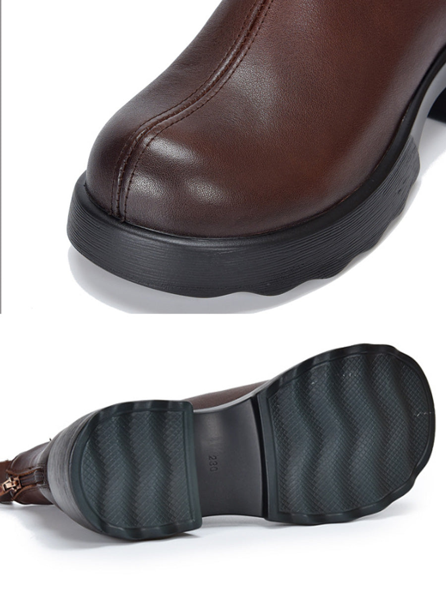 Women Winter Genuine Leather Mid-Heel Ankle Boots