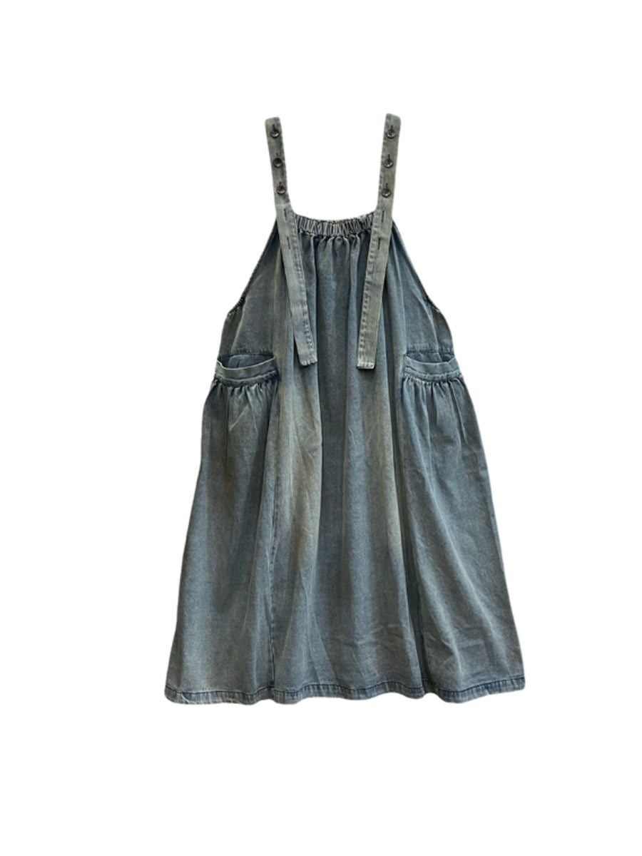 Women Autumn Casual Solid Loose Denim Overall Dress