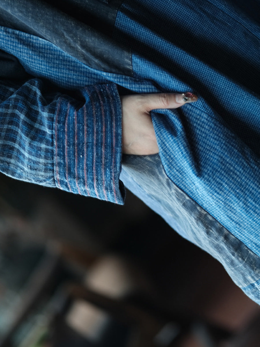 Women Autumn Retro Patchwork O-Neck Cotton Dress