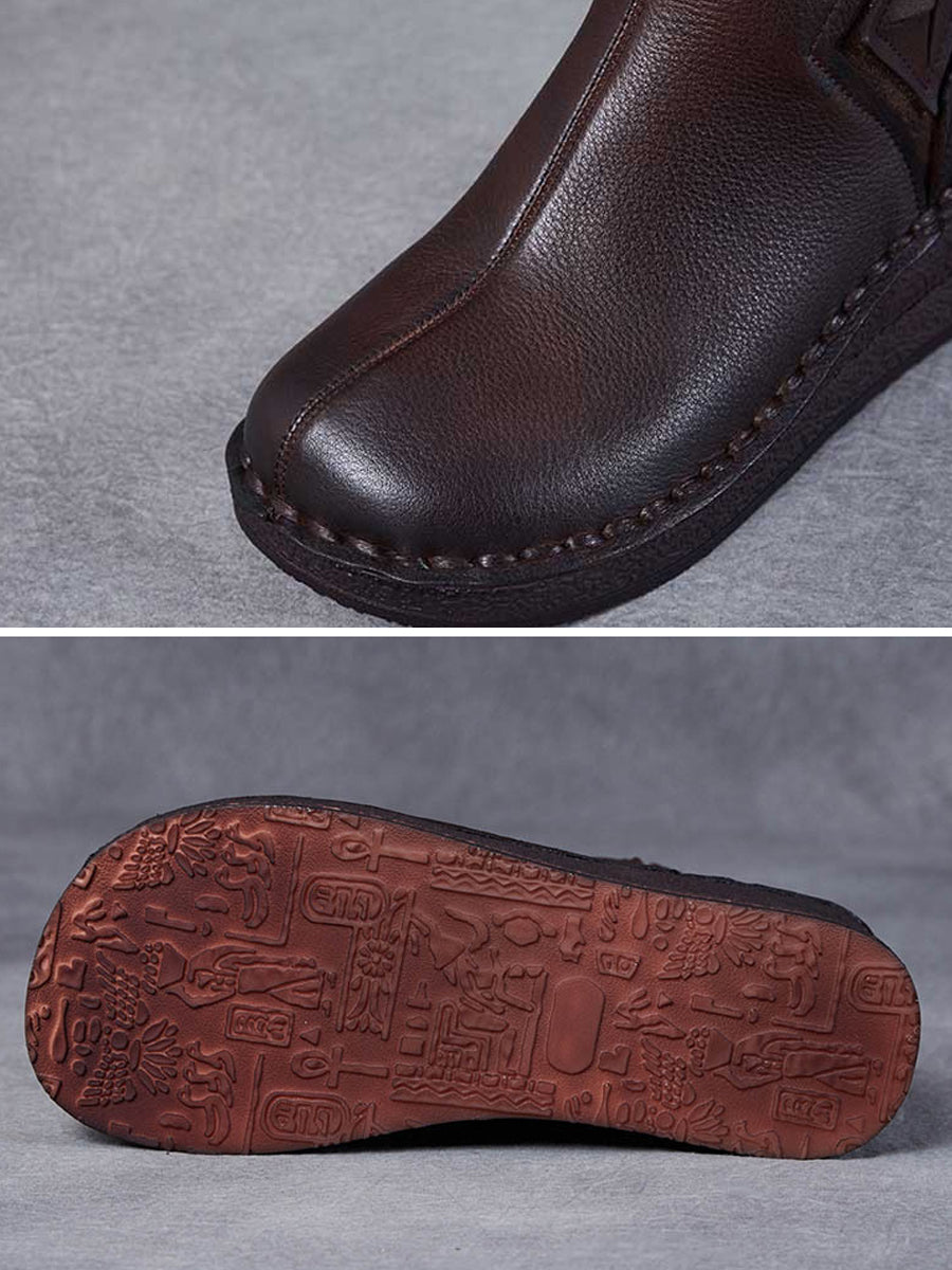 Women Vintage Genuine Leather Spliced Platform Boots