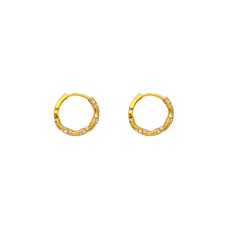 Small Diamond Inlaid Gold And Silver Color Round Earrings For Women Vintage Stud Earrings