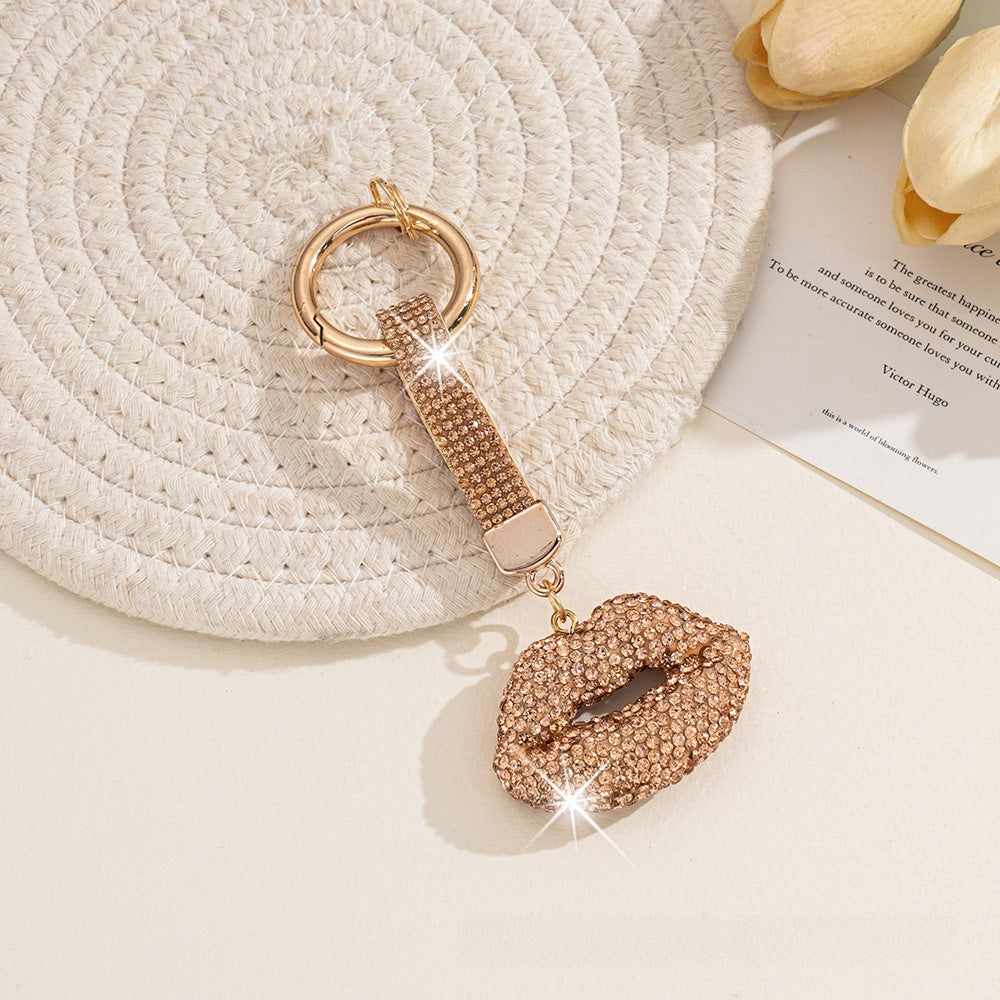 Lips Rhinestone Keychain In White, Stylish Keychain Accessory With Sparkling Design