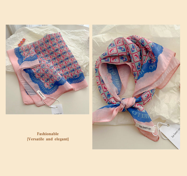 Cotton And Linen Silk Scarf Featuring Flower Pattern In Pink, Perfect For Spring & Summer