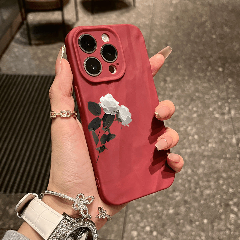 Artistic Rose Pattern Phone Case For Apple Devices Featuring Elegant Floral Design