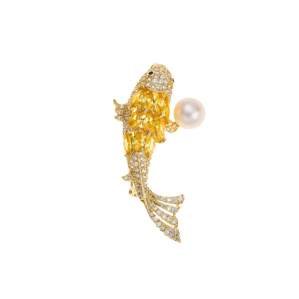 Pin Brooch Featuring Carp Pattern In Durable Zinc Alloy, Perfect For New Year Accessories