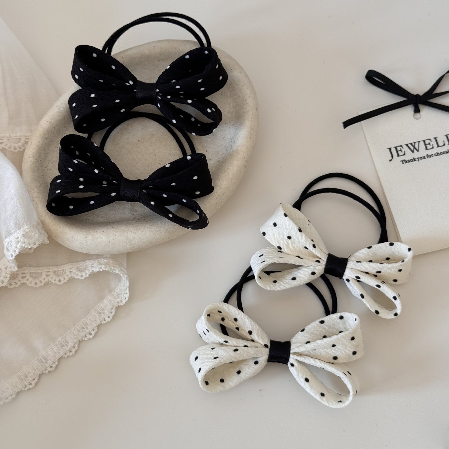 Sweet New Style Hair Tie With Polka Dots And Bow Knot, Stylish Hair Accessory