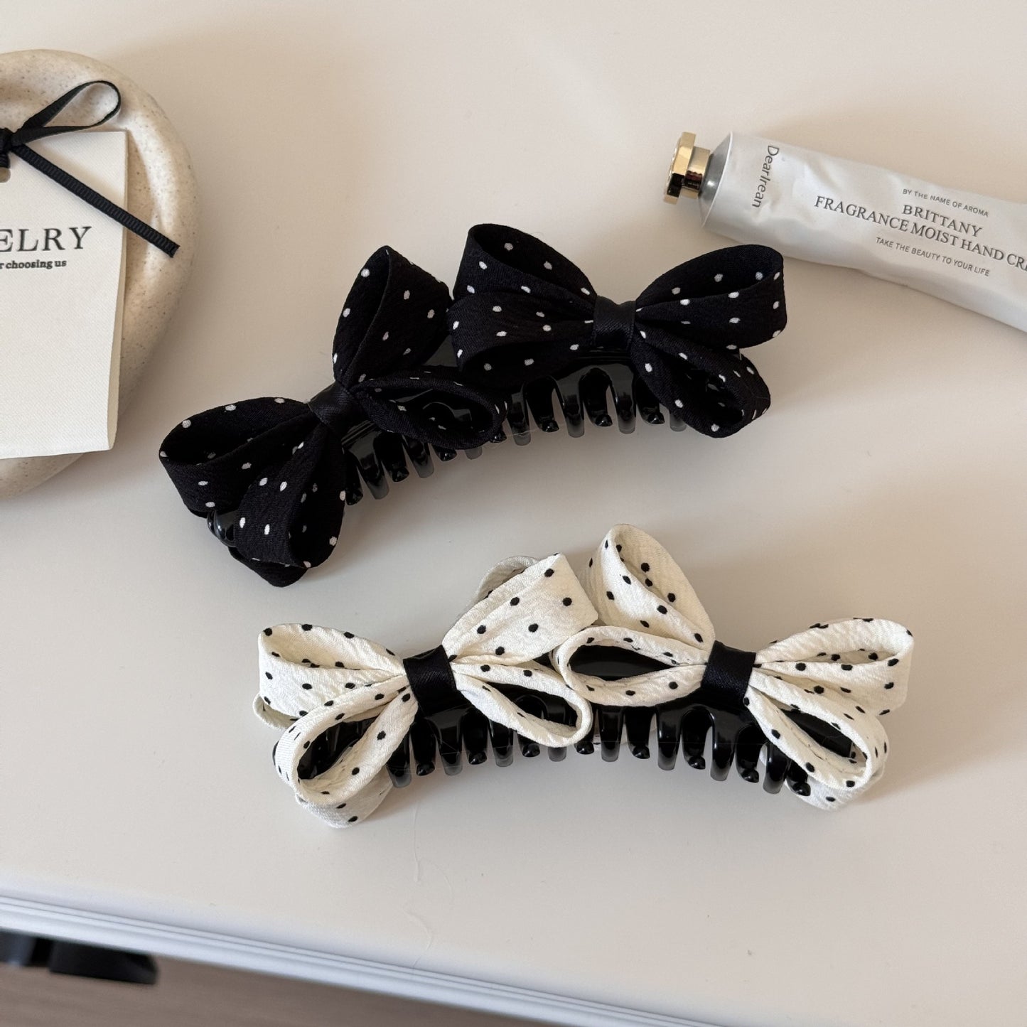 Retro Polka Dots Hair Claws With Bow Knot For Women Hair Accessories