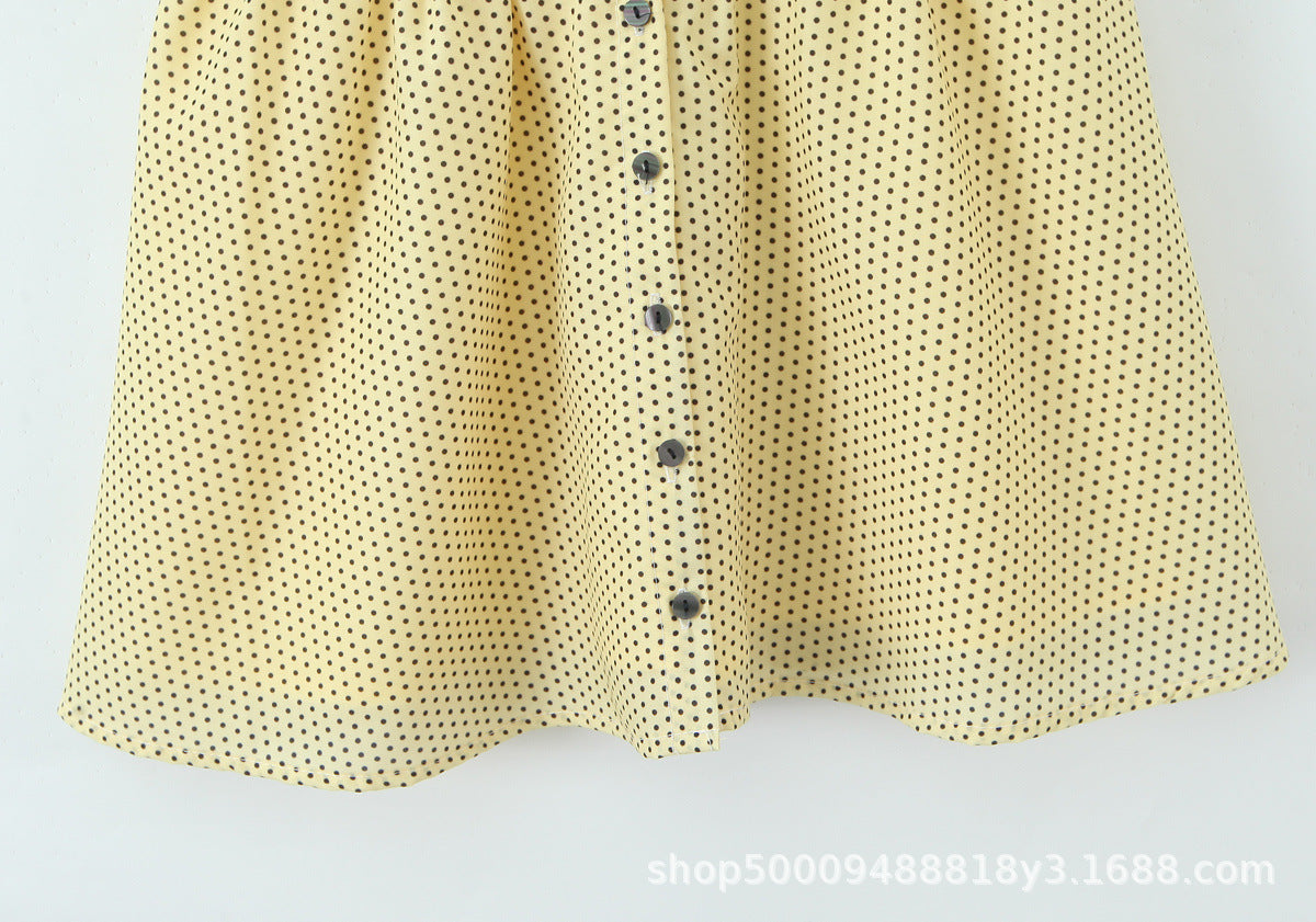 Sleeveless V Neck Polka Dot Dress In Polyester Fabric With Slim Fit And Knee-Length Design
