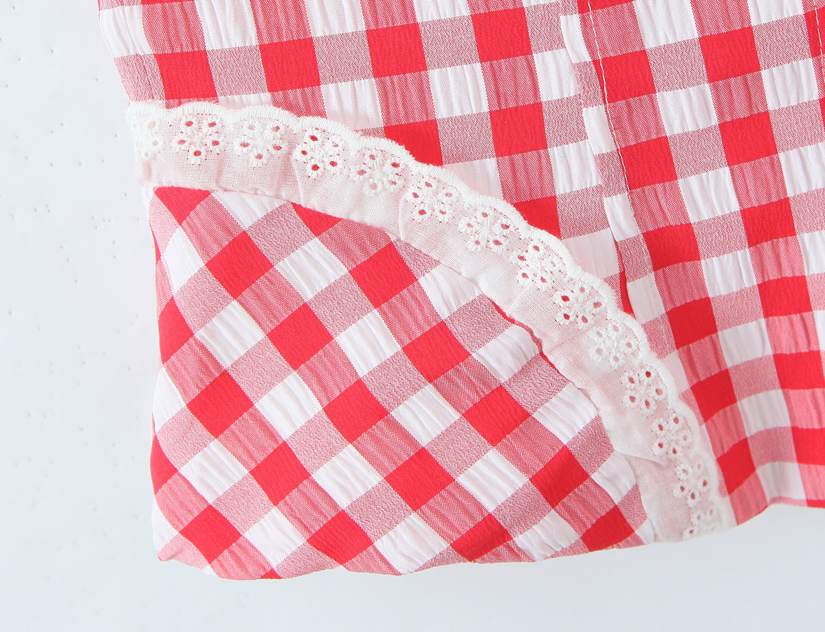 Sexy Plaid Polyester Bandeau Top With Halter Strap Design For Trendy Summer Style