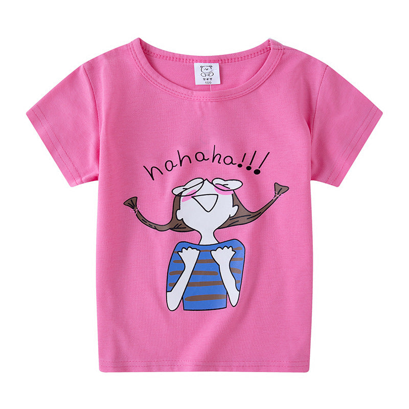 Cartoon Children's T-shirt In White Cotton With Round Neck And Short Sleeves, Perfect For Summer