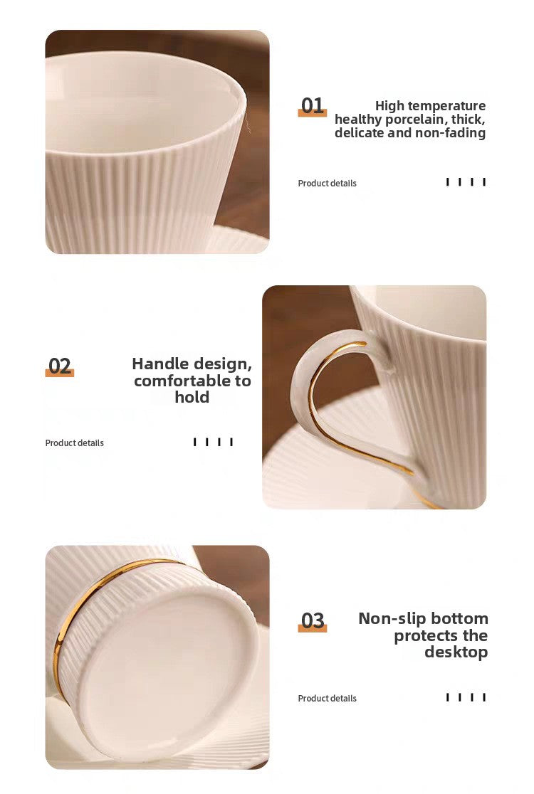 Retro Stripe Ceramic Coffee Set Featuring Classic Design And Durable Material