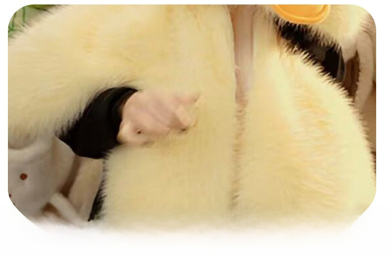 Polyester Kids Faux Fur Coat In Yellow With Cowl Neck And Long Sleeves, Perfect For Winter