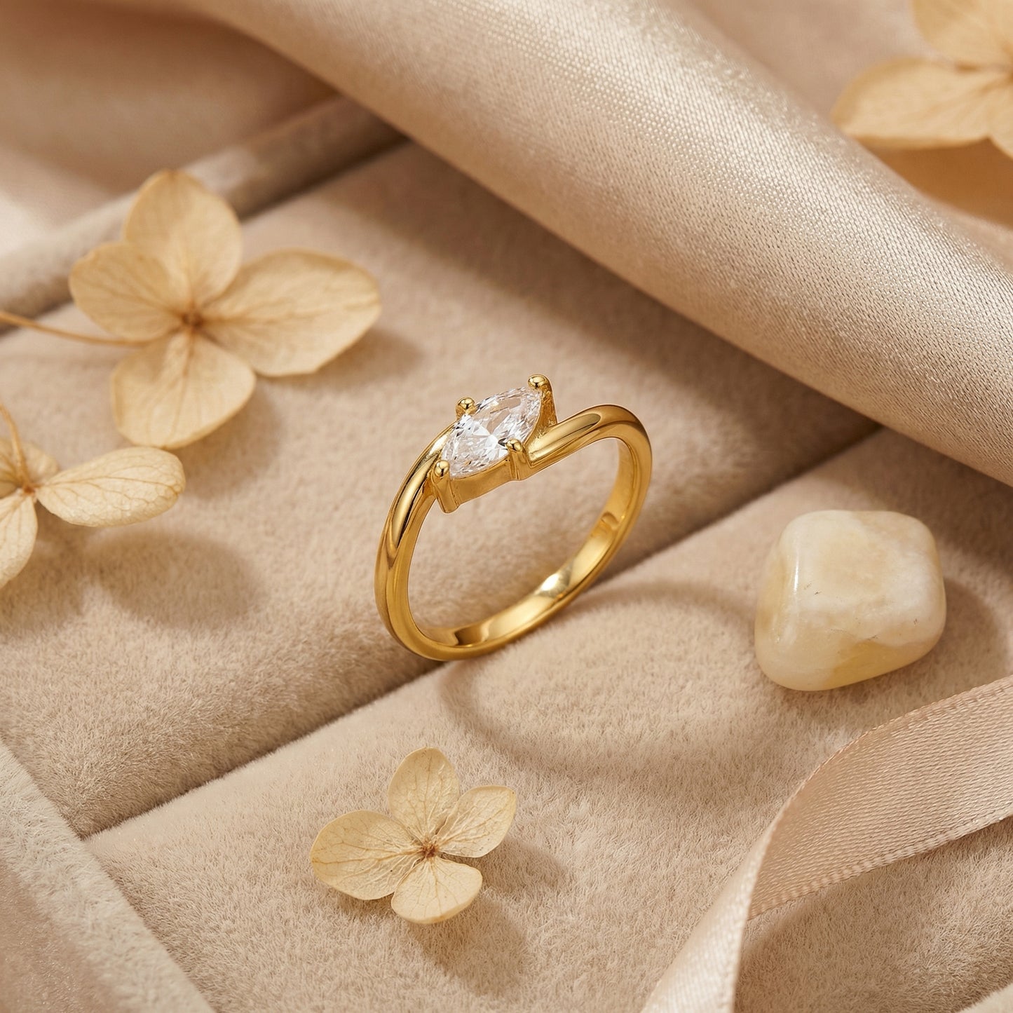Geometric Rings For Women In 304 Stainless Steel Featuring Electroplated 18K Real Gold Plated With Rhinestones