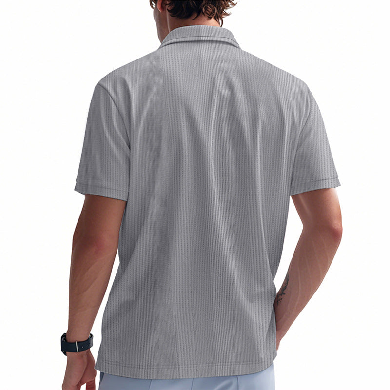 Solid Color Men's Polo Shirt With Short Sleeve, Lapel Collar, Regular Fit, And Polyester Fabric