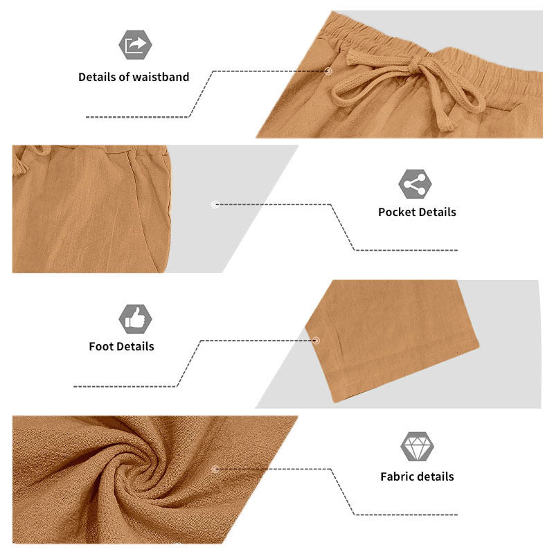 Men's Casual Solid Color Full Length Linen Casual Pants For Everyday Wear