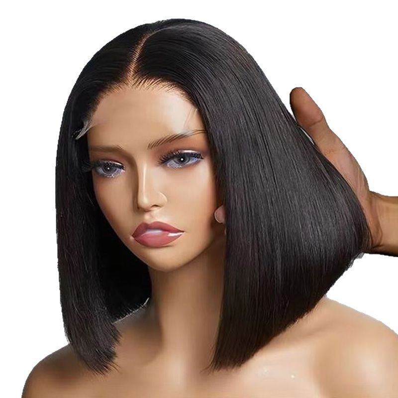 Unisex Real Hair Full Head Wig With Straight Black Hair And Bangs For Natural Look